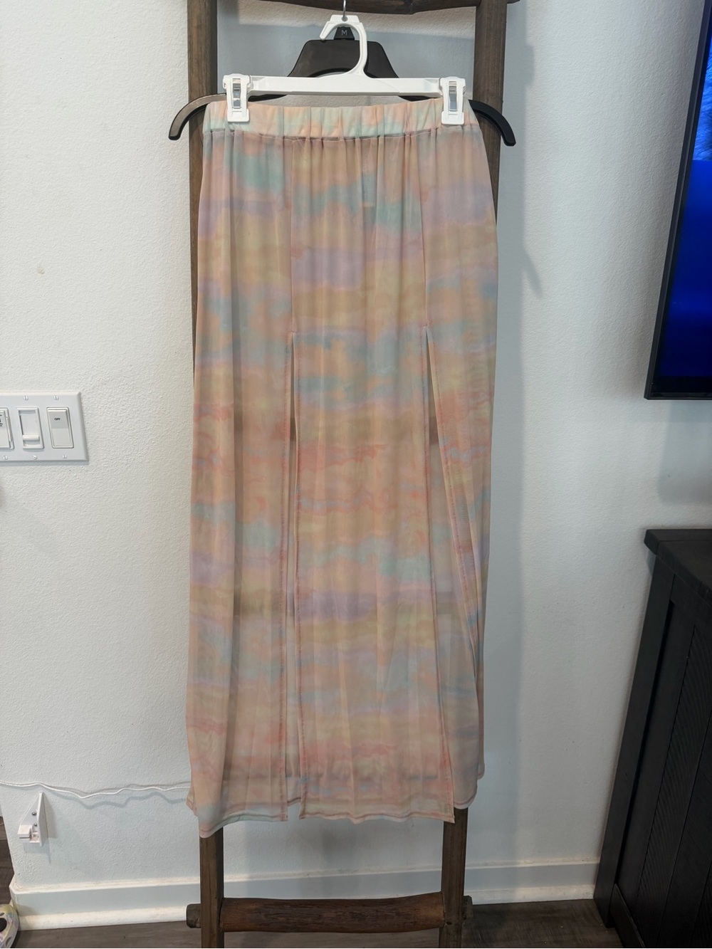 Forever 21 Pastel Tie-Dye Maxi Skirt in Pink, Blue, Yellow sheer coverup